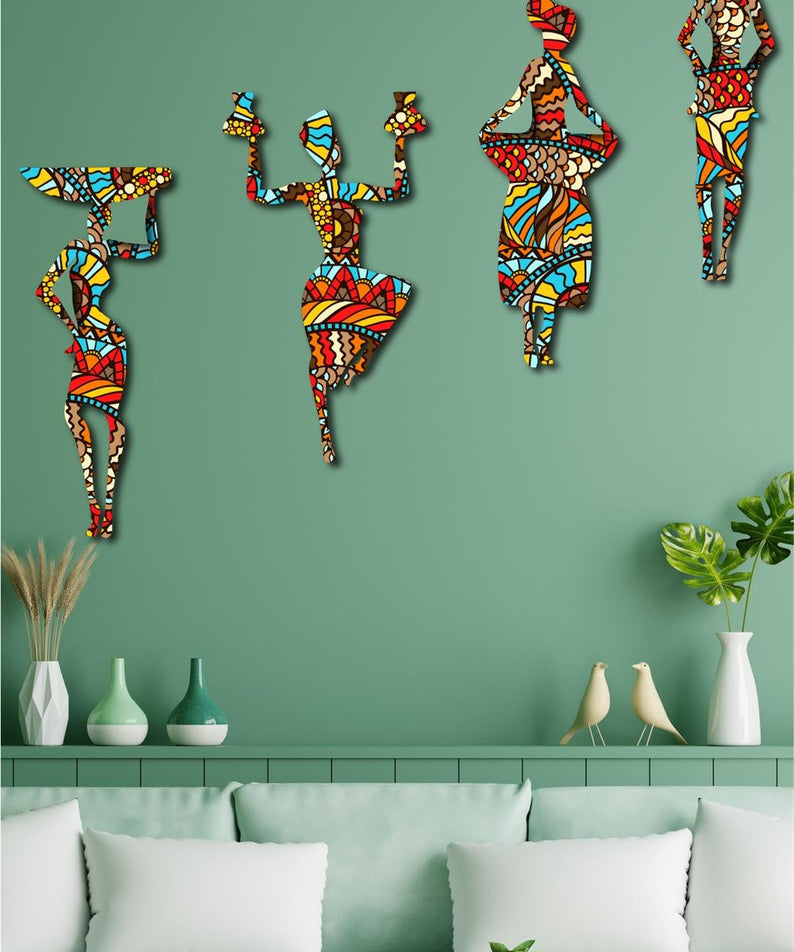 4 Parça Afrikalı Kadın Etnik Desenler Dijital Baskı Mdf Set