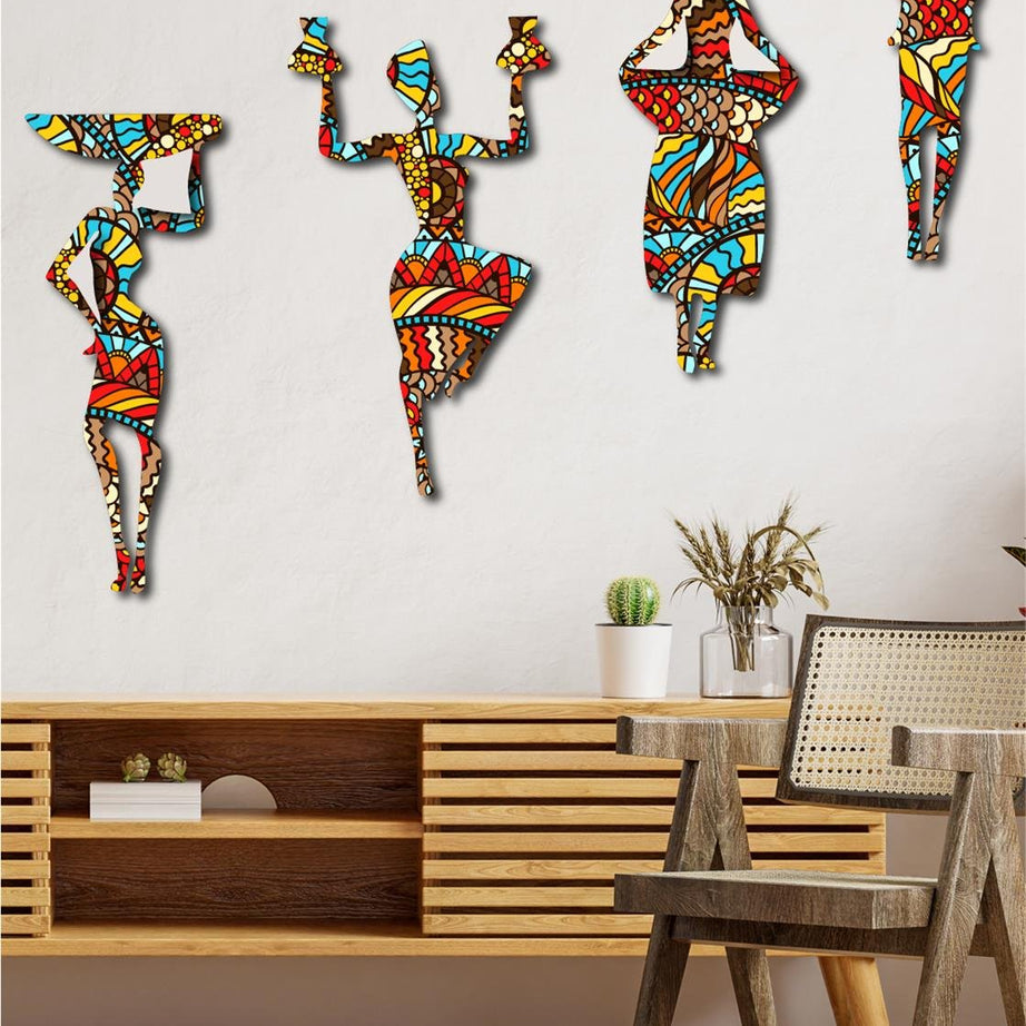 4 Parça Afrikalı Kadın Etnik Desenler Dijital Baskı Mdf Set