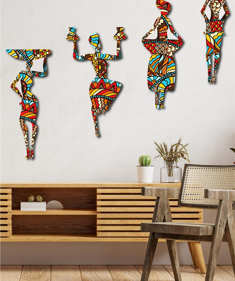 4 Parça Afrikalı Kadın Etnik Desenler Dijital Baskı Mdf Set
