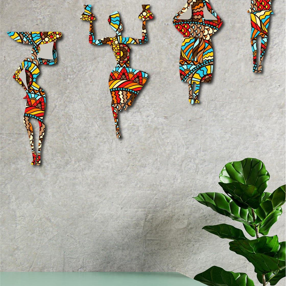 4 Parça Afrikalı Kadın Etnik Desenler Dijital Baskı Mdf Set