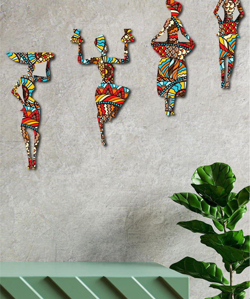 4 Parça Afrikalı Kadın Etnik Desenler Dijital Baskı Mdf Set