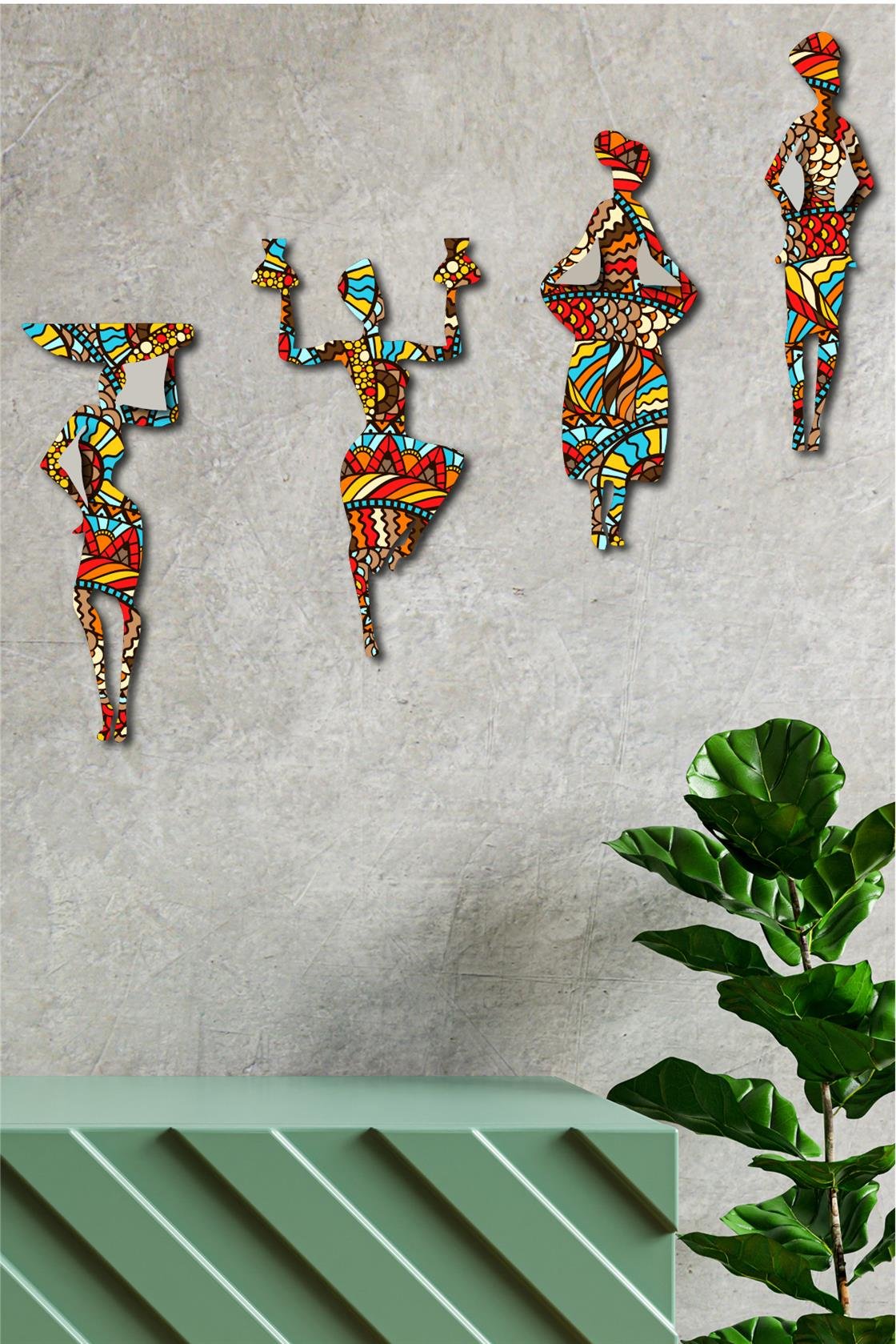 4 Parça Afrikalı Kadın Etnik Desenler Dijital Baskı Mdf Set