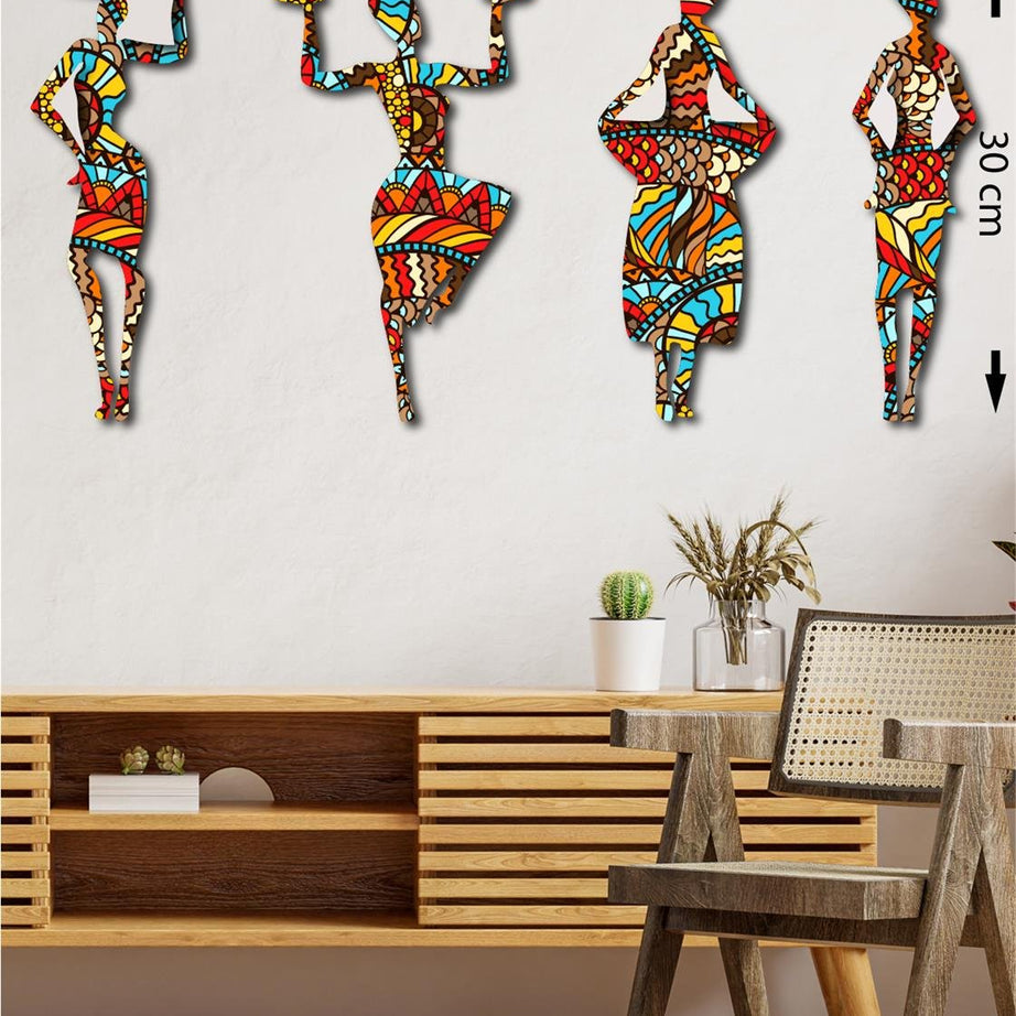 4 Parça Afrikalı Kadın Etnik Desenler Dijital Baskı Mdf Set