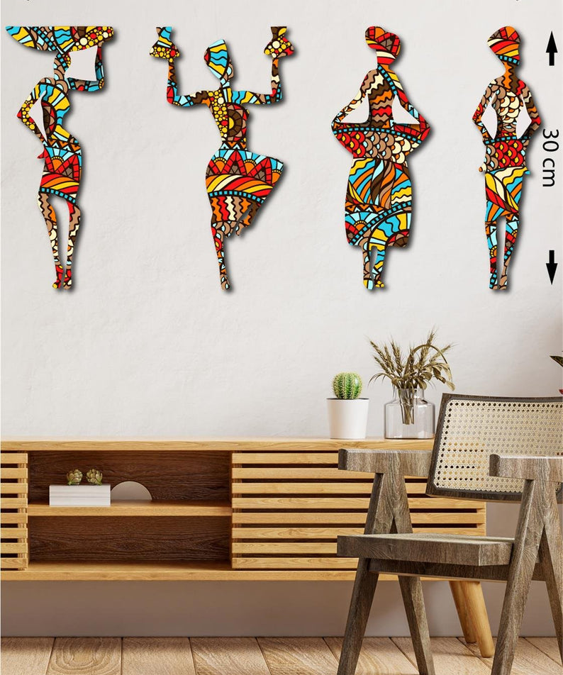 4 Parça Afrikalı Kadın Etnik Desenler Dijital Baskı Mdf Set
