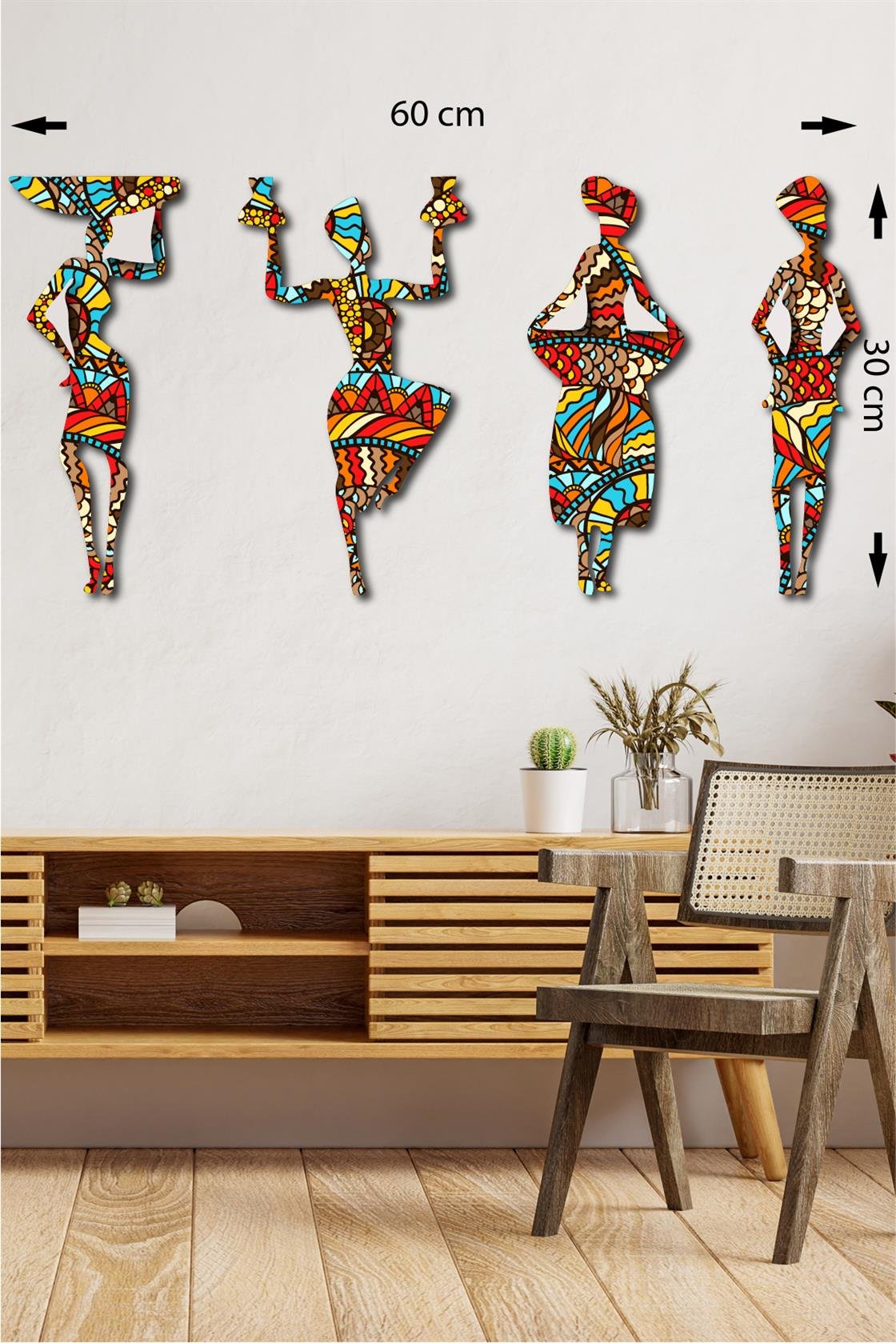 4 Parça Afrikalı Kadın Etnik Desenler Dijital Baskı Mdf Set