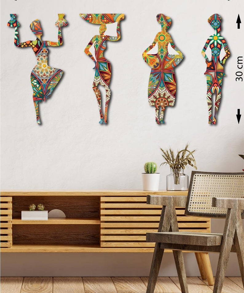 4 Parça Etnik Desenli Afrikalı Kadınlar