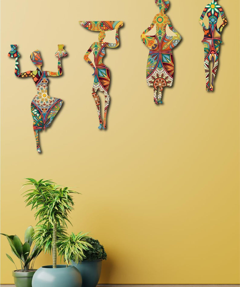 4 Parça Etnik Desenli Afrikalı Kadınlar