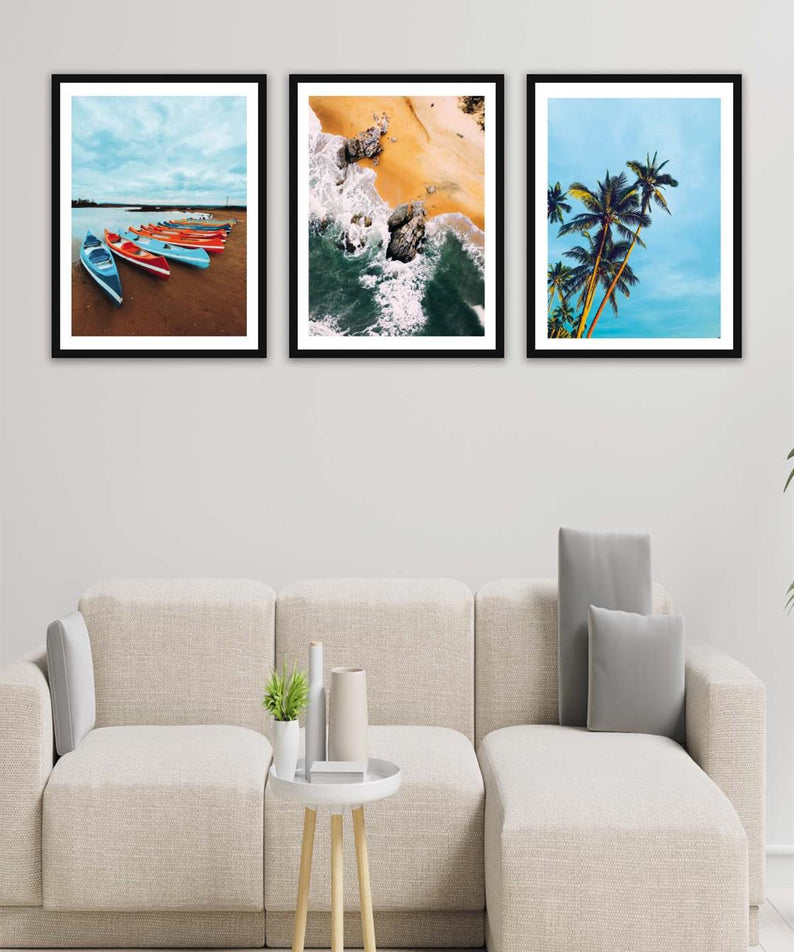 3 Parça Modern Tarzda Manzara Fotoğraflı Siyah Çerçeve Görünümlü Dijital Baskı Tablo Seti