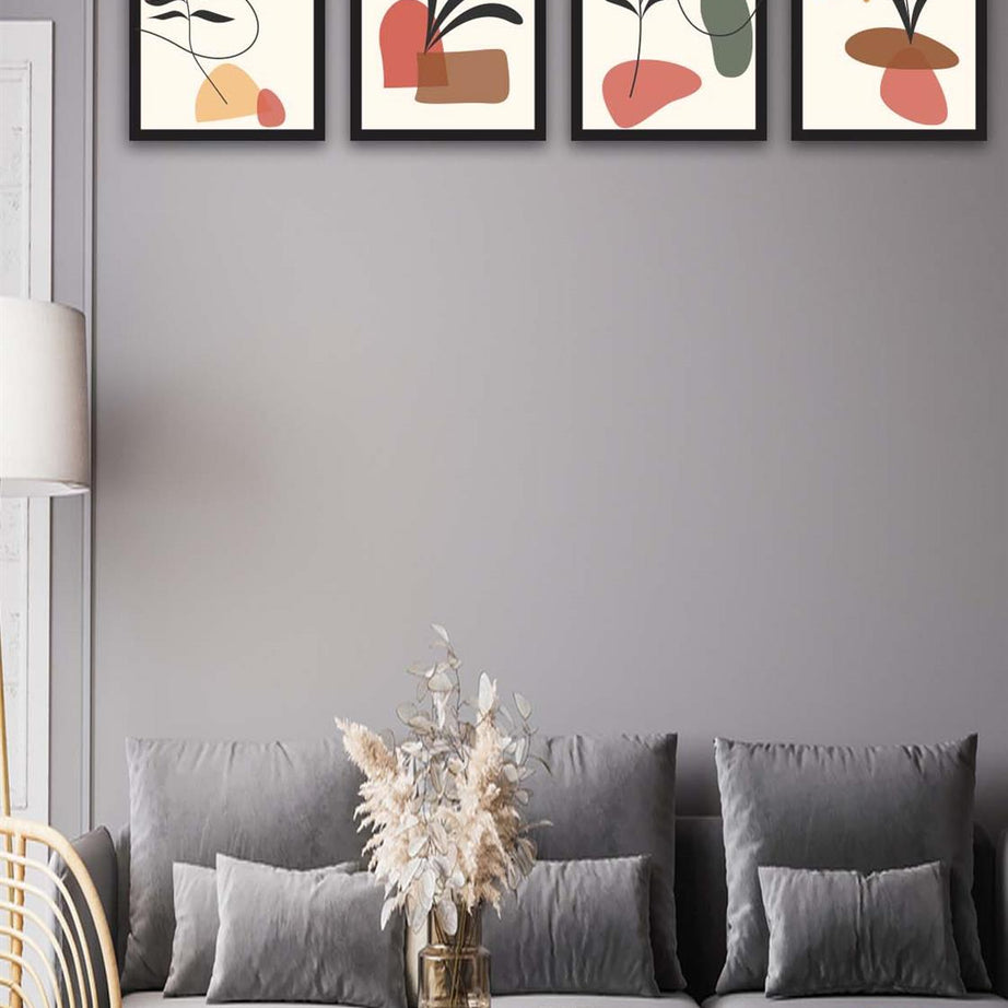4 Parça Renkli Modern Bohem Tarzda Siyah Çerçeve Görünümlü Uv Baskı Mdf Tablo Seti