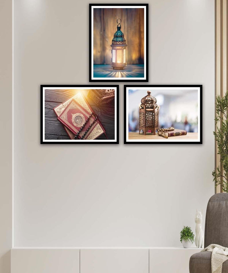 Dini Temalı Siyah Çerçeve Görünümlü Tablo Seti