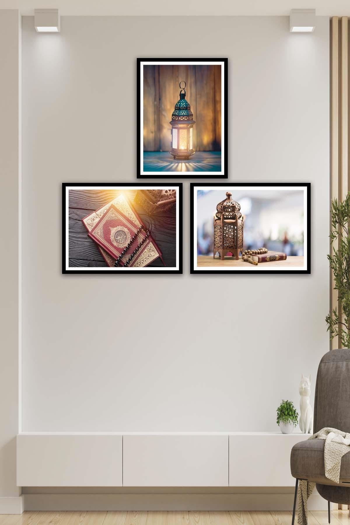 Dini Temalı Siyah Çerçeve Görünümlü Tablo Seti