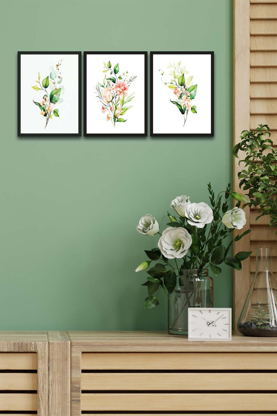 3 Parça Bohem Tarzı Dijital Baskı Yeşil Çiçekler