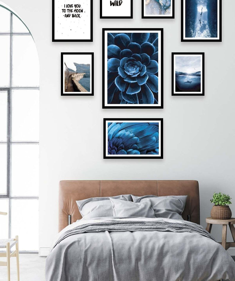 Blue Çiçek Ve Manzara Temalı Tablo Seti