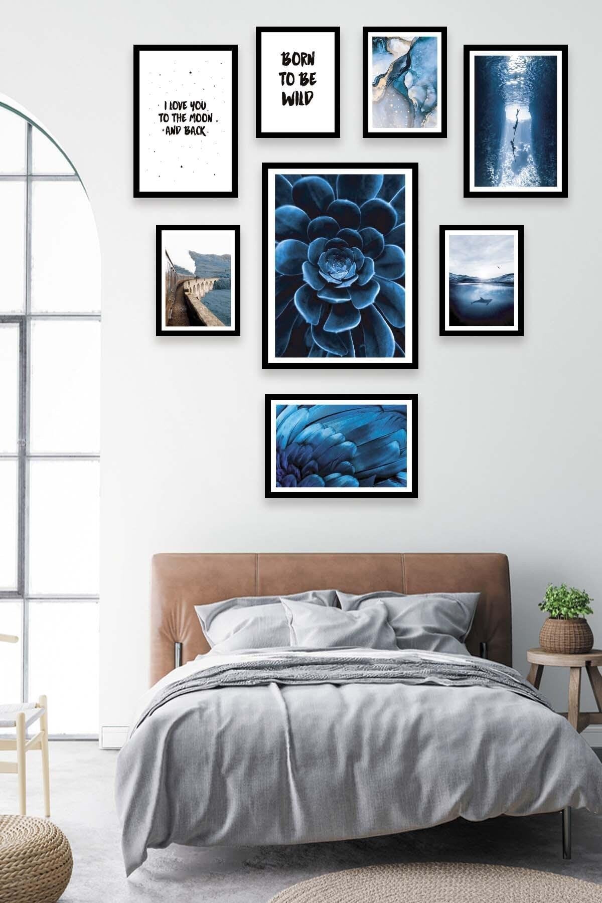 Blue Çiçek Ve Manzara Temalı Tablo Seti