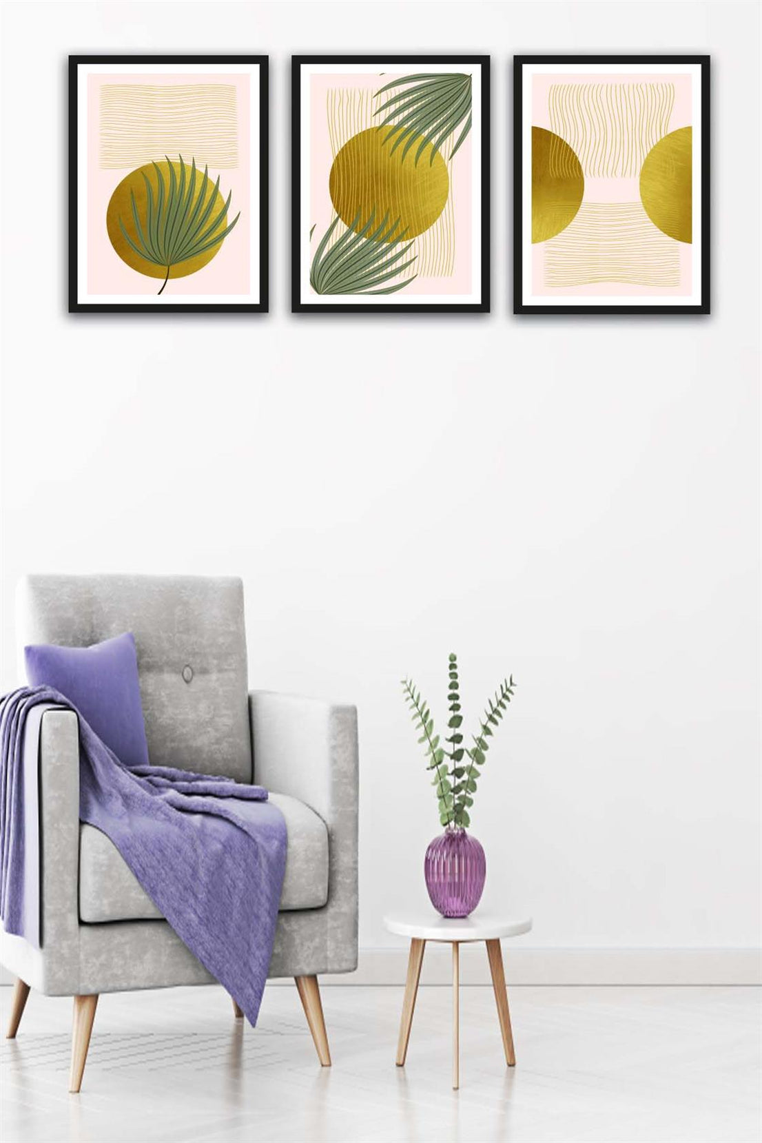 3 Parça Renkli Bohem Tarzında Siyah Çerçeve Görünümlü Tasarım Uv Baskı Mdf Tablo Seti