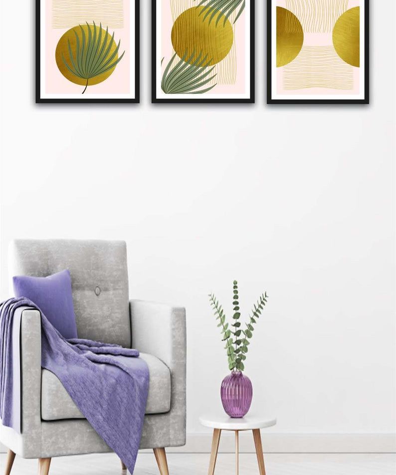 3 Parça Renkli Bohem Tarzında Siyah Çerçeve Görünümlü Tasarım Uv Baskı Mdf Tablo Seti