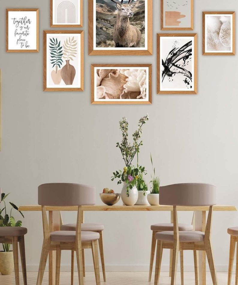 Sanatsal Bohem Yazı Ve Geyik Temalı Tablo Seti