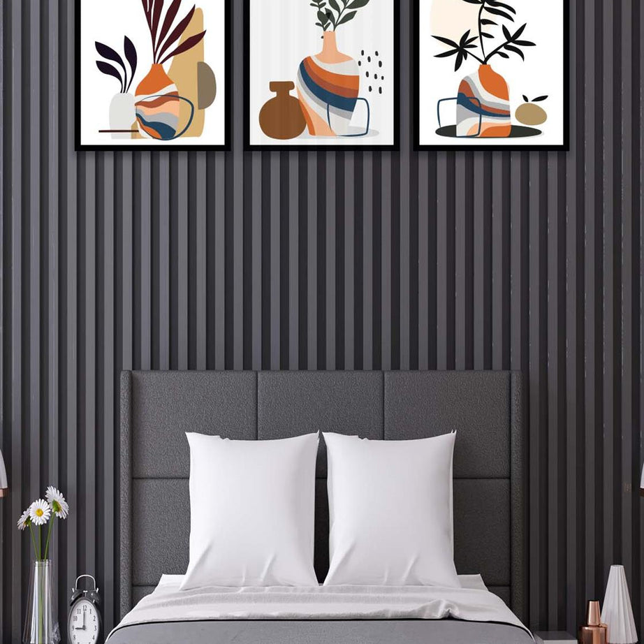 3 Parça Modern Sanatsal Tarzda (Siyah çerçeve görünümlü) Uv Baskı Mdf Tablo Seti