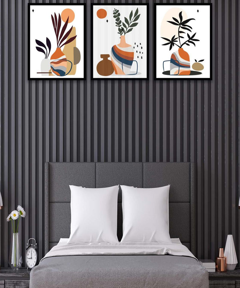 3 Parça Modern Sanatsal Tarzda (Siyah çerçeve görünümlü) Uv Baskı Mdf Tablo Seti