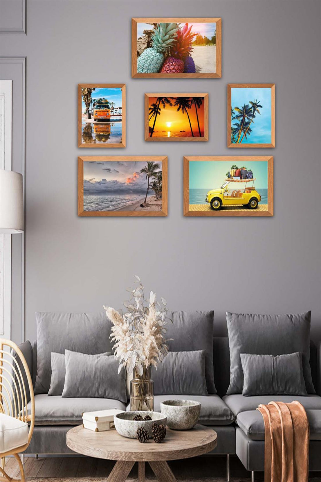 6 Parça Yaz Manzara Tarzında Ahşap Çerçeve Görünümlü Uv Baskı Mdf Tablo Seti