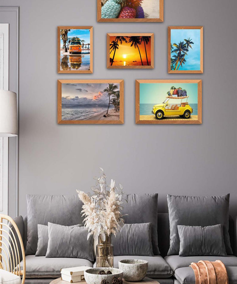 6 Parça Yaz Manzara Tarzında Ahşap Çerçeve Görünümlü Uv Baskı Mdf Tablo Seti