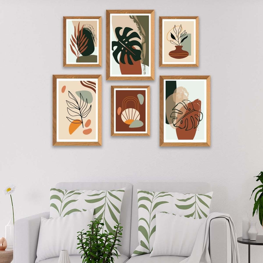 6 Parça Bohem Temalı Ahşap Çerçeve Görünümlü Tablo Seti