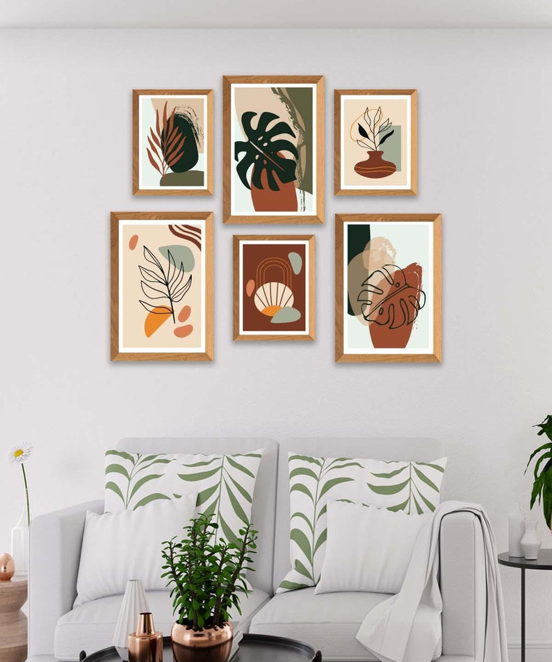 6 Parça Bohem Temalı Ahşap Çerçeve Görünümlü Tablo Seti