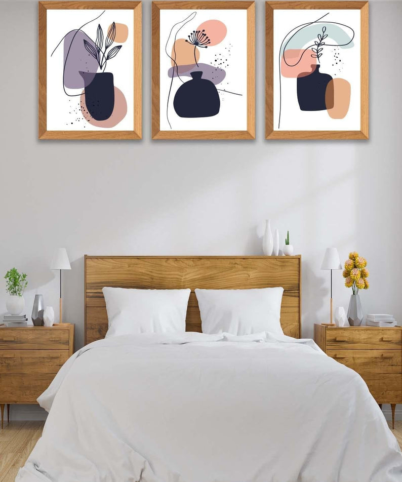 Vazo Temalı Ahşap Çerçeve Görünümlü Tablo Seti