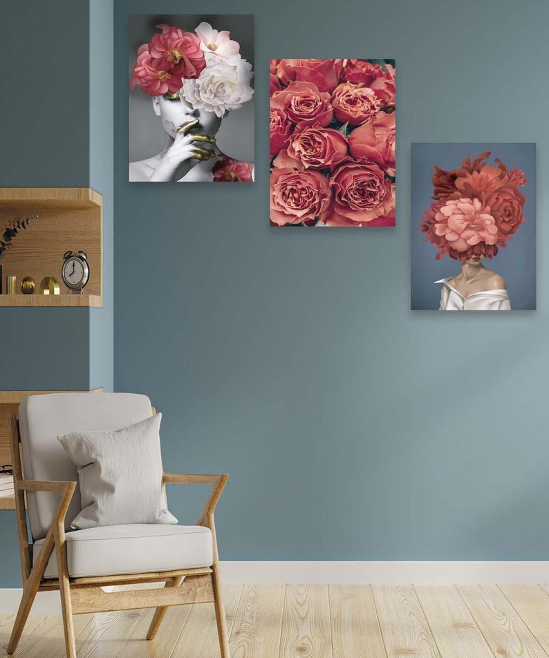 Modern Sanat Kadın Ve Gül Temalı Tablo Seti