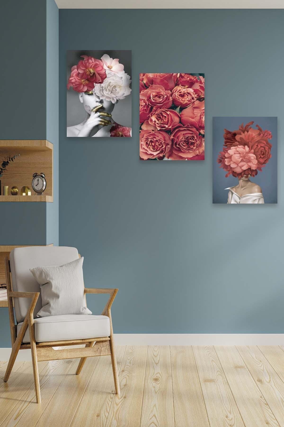 Modern Sanat Kadın Ve Gül Temalı Tablo Seti