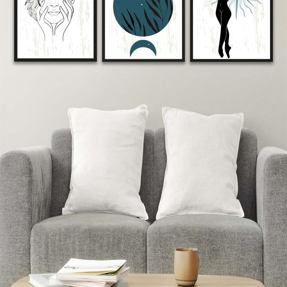 3 Parça Modern Sanat Tarzında Lotus Tasarım (Siyah çerçeve görünümlü) Uv Baskı Mdf Tablo Seti