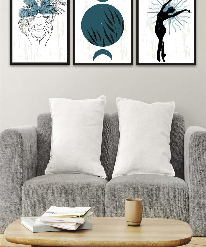 3 Parça Modern Sanat Tarzında Lotus Tasarım (Siyah çerçeve görünümlü) Uv Baskı Mdf Tablo Seti