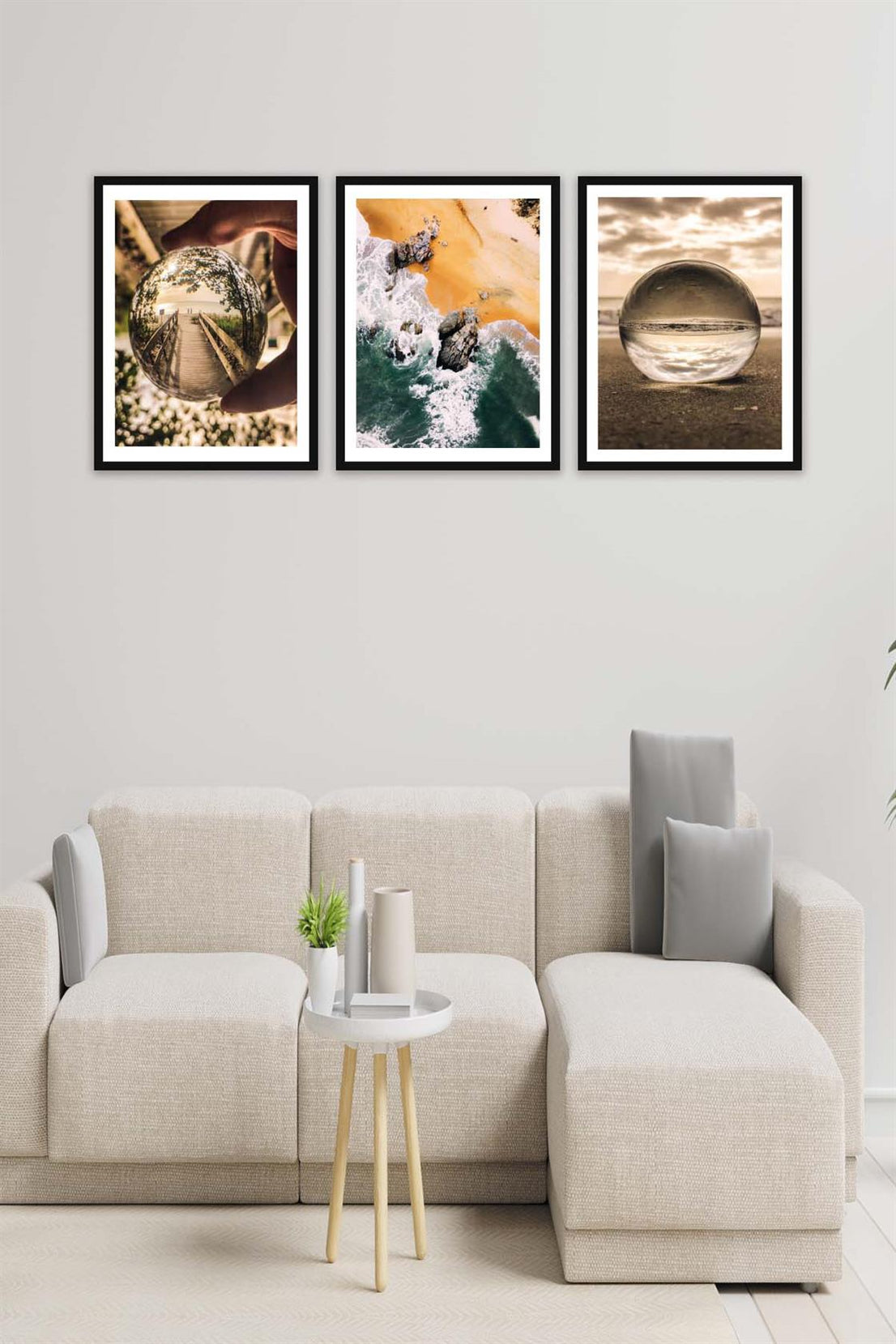 3 Parça Modern Tarzda Sanatsal Siyah Çerçeve Görünümlü Dijital Baskı Tablo Seti