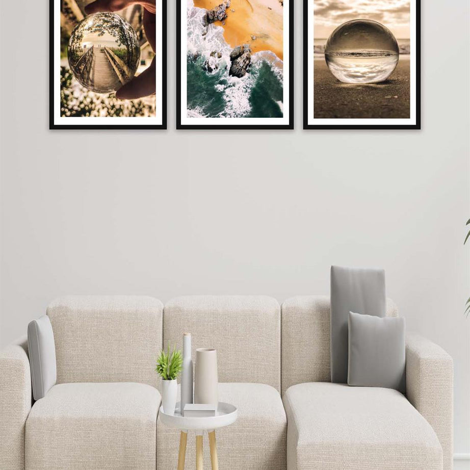 3 Parça Modern Tarzda Sanatsal Siyah Çerçeve Görünümlü Dijital Baskı Tablo Seti