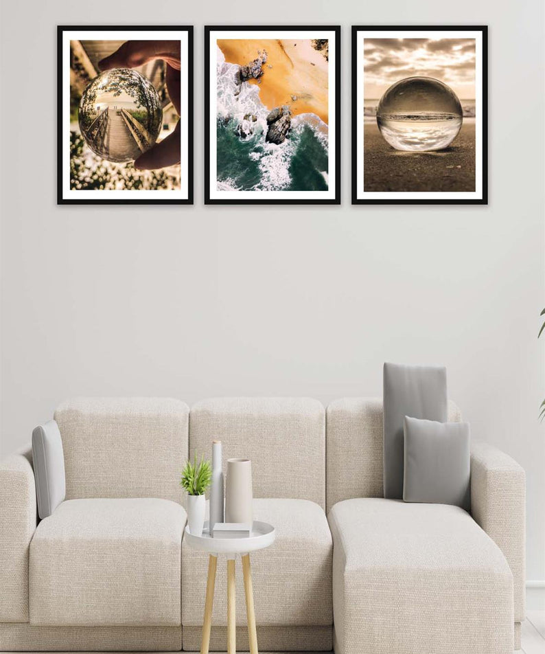 3 Parça Modern Tarzda Sanatsal Siyah Çerçeve Görünümlü Dijital Baskı Tablo Seti