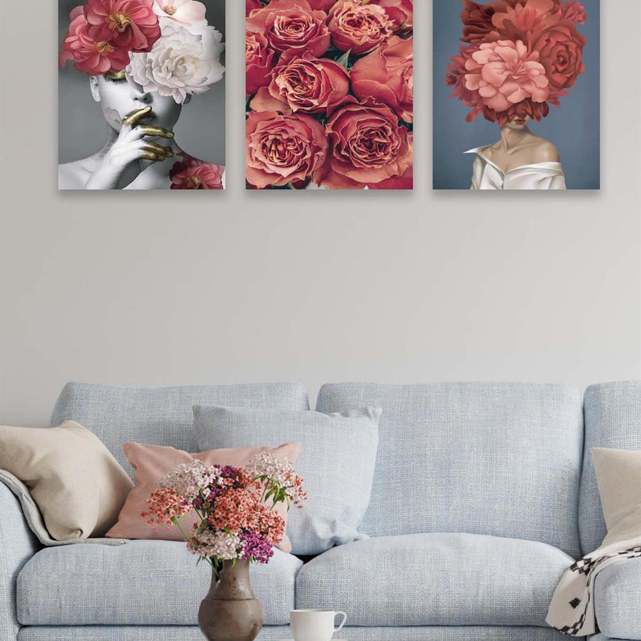 Modern Sanat Kadın Ve Gül Temalı Tablo Seti