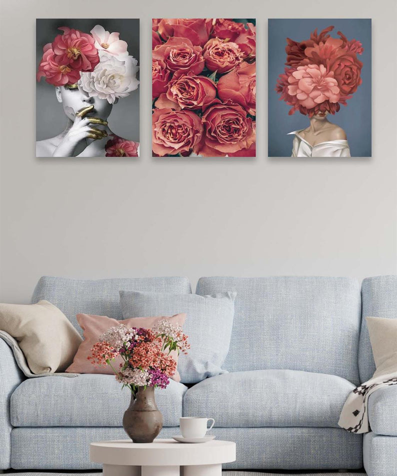 Modern Sanat Kadın Ve Gül Temalı Tablo Seti