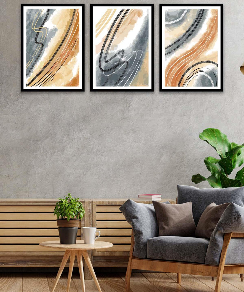 Mermer Deseni Tarzında Siyah Çerçeve Görünümlü Tablo Seti