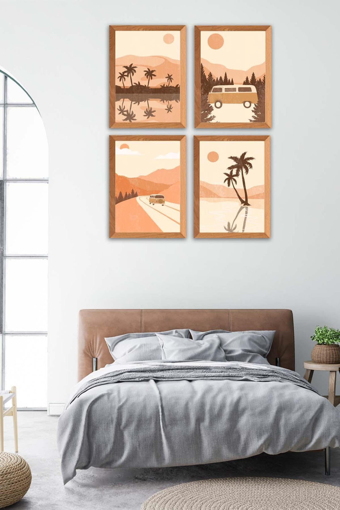 Yaz Ve Palmiye Temalı Ahşap Çerçeve Görünümlü Tablo Seti