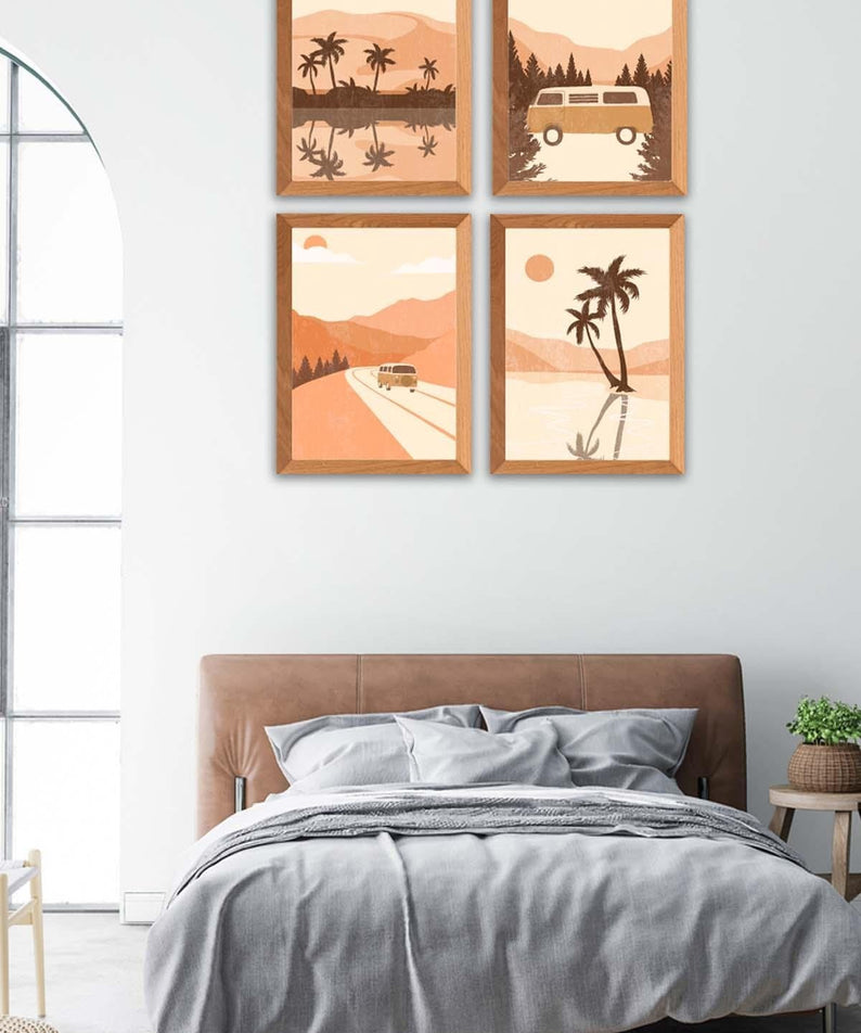 Yaz Ve Palmiye Temalı Ahşap Çerçeve Görünümlü Tablo Seti