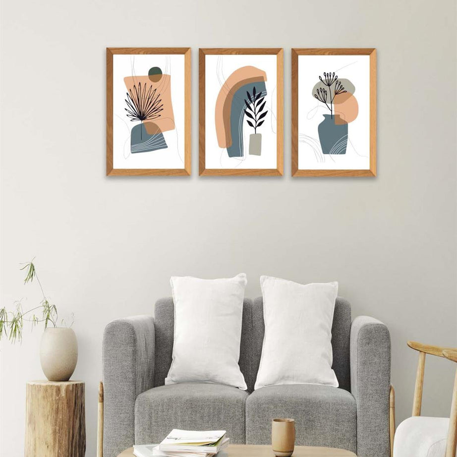 3 Parça Bohem Modern Tarzda (Ahşap Çerçeve Görünümlü) Uv Baskı Tablo Seti