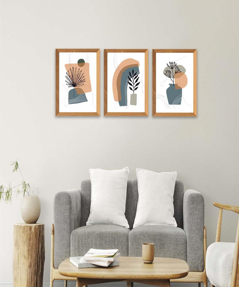 3 Parça Bohem Modern Tarzda (Ahşap Çerçeve Görünümlü) Uv Baskı Tablo Seti