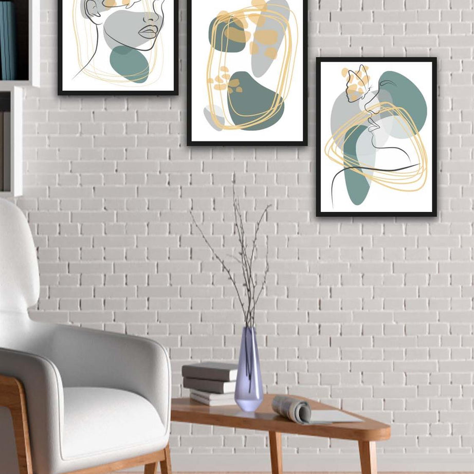 3 Parça Modern Lineart Suliet Tarzda Sanatsal Siyah Çerçeve Görünümlü Uv Baskı Mdf Tablo Seti