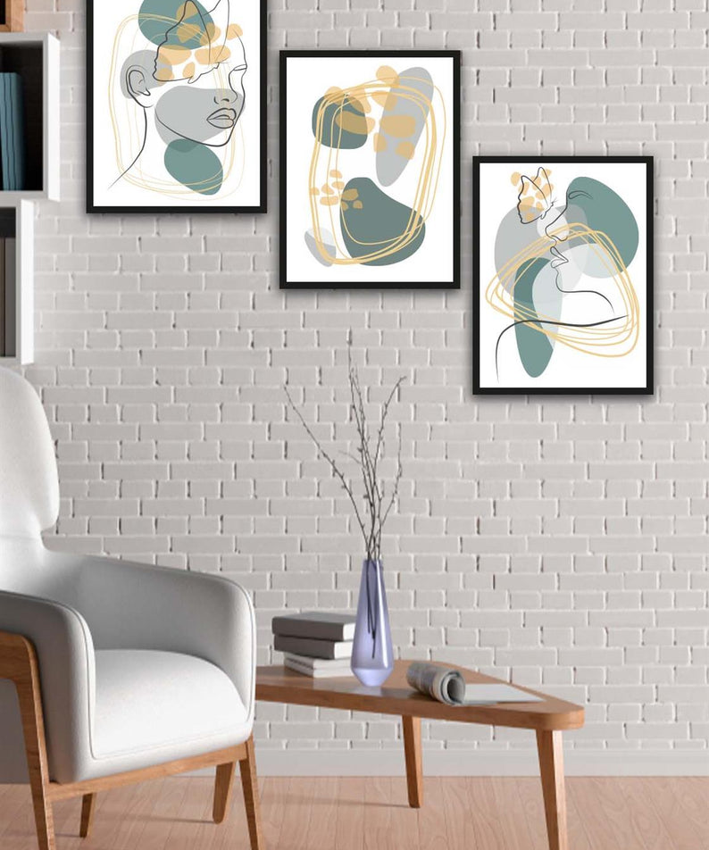3 Parça Modern Lineart Suliet Tarzda Sanatsal Siyah Çerçeve Görünümlü Uv Baskı Mdf Tablo Seti