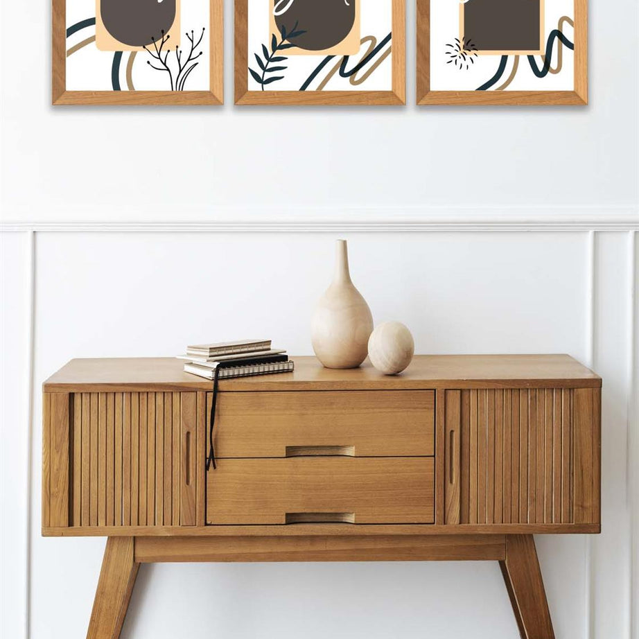 3 Parça Modern Sanatsal Tarzda (Ahşap çerçeve görünümlü) Uv Baskı Mdf Tablo Seti