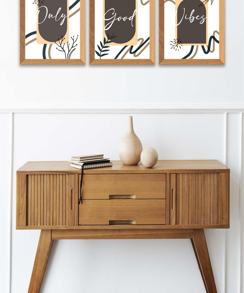 3 Parça Modern Sanatsal Tarzda (Ahşap çerçeve görünümlü) Uv Baskı Mdf Tablo Seti