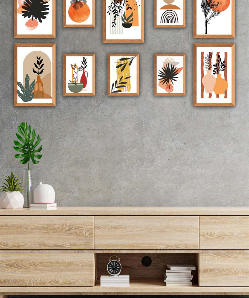 10 Parça Ahşap Çerçeve Görünümlü Sanatsal Tarzda Tablo Seti