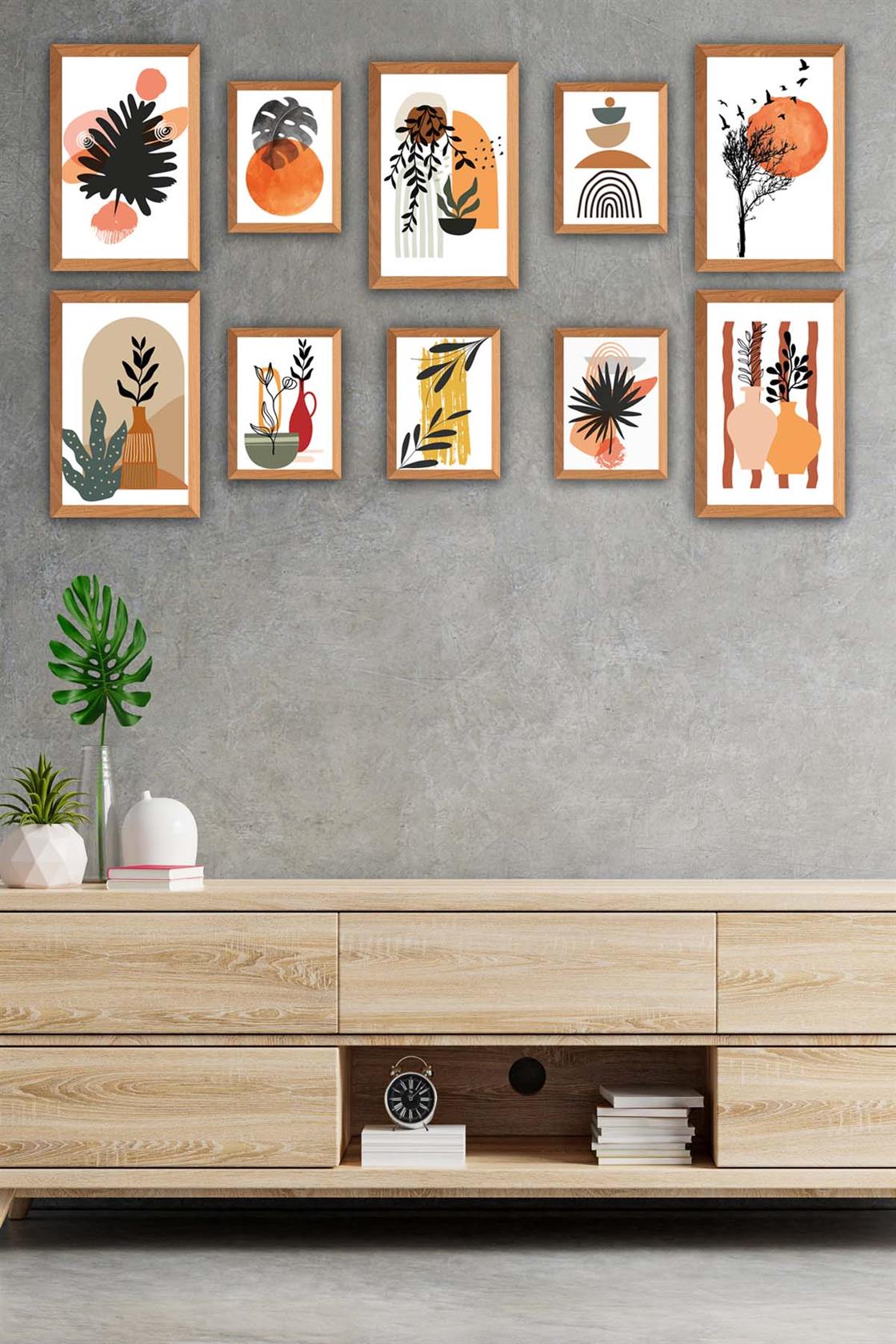 10 Parça Ahşap Çerçeve Görünümlü Sanatsal Tarzda Tablo Seti