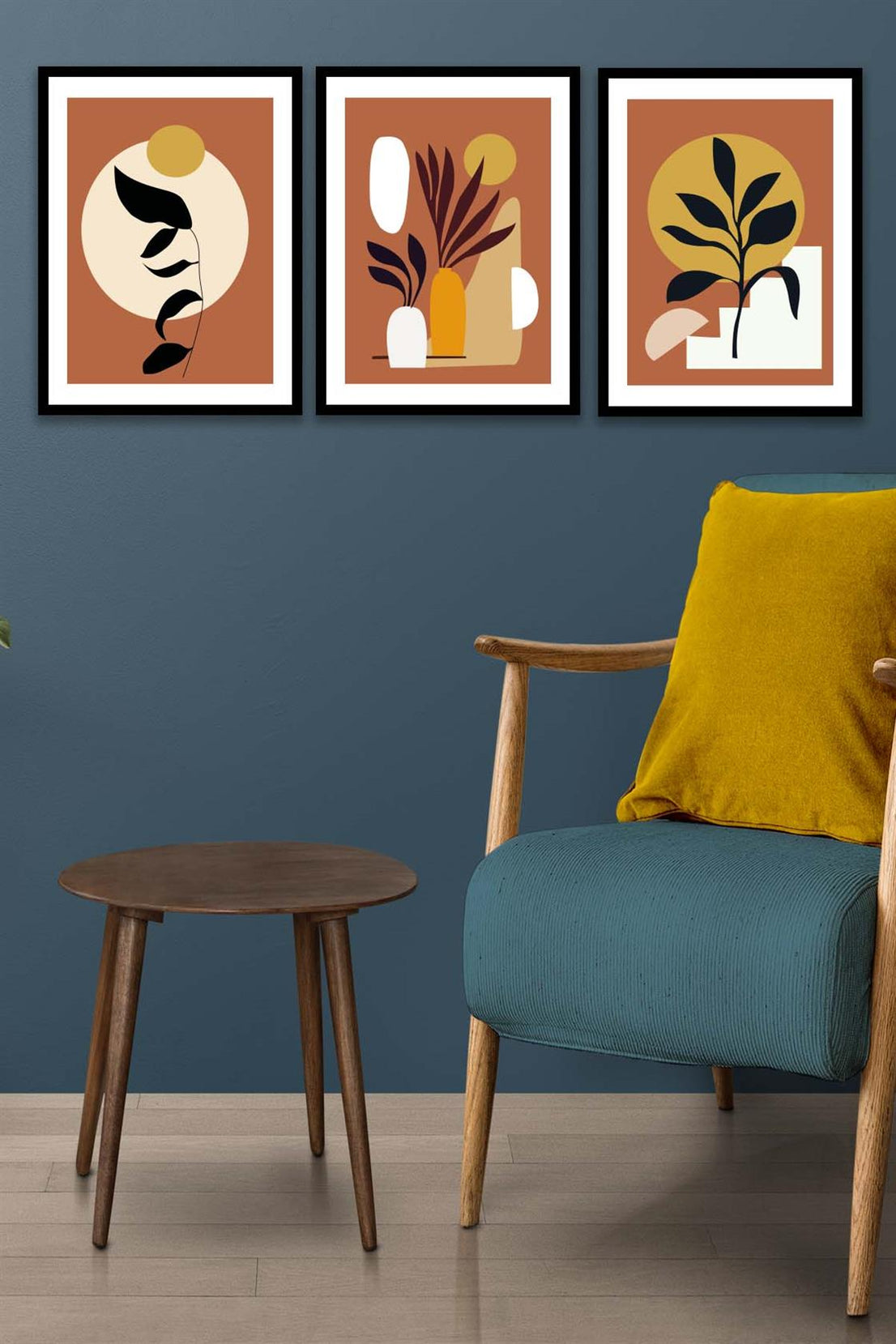 3 Parça Bohem Tarzında Sanatsal (Siyah çerçeve görünümlü) Uv Baskı Mdf Tablo Seti