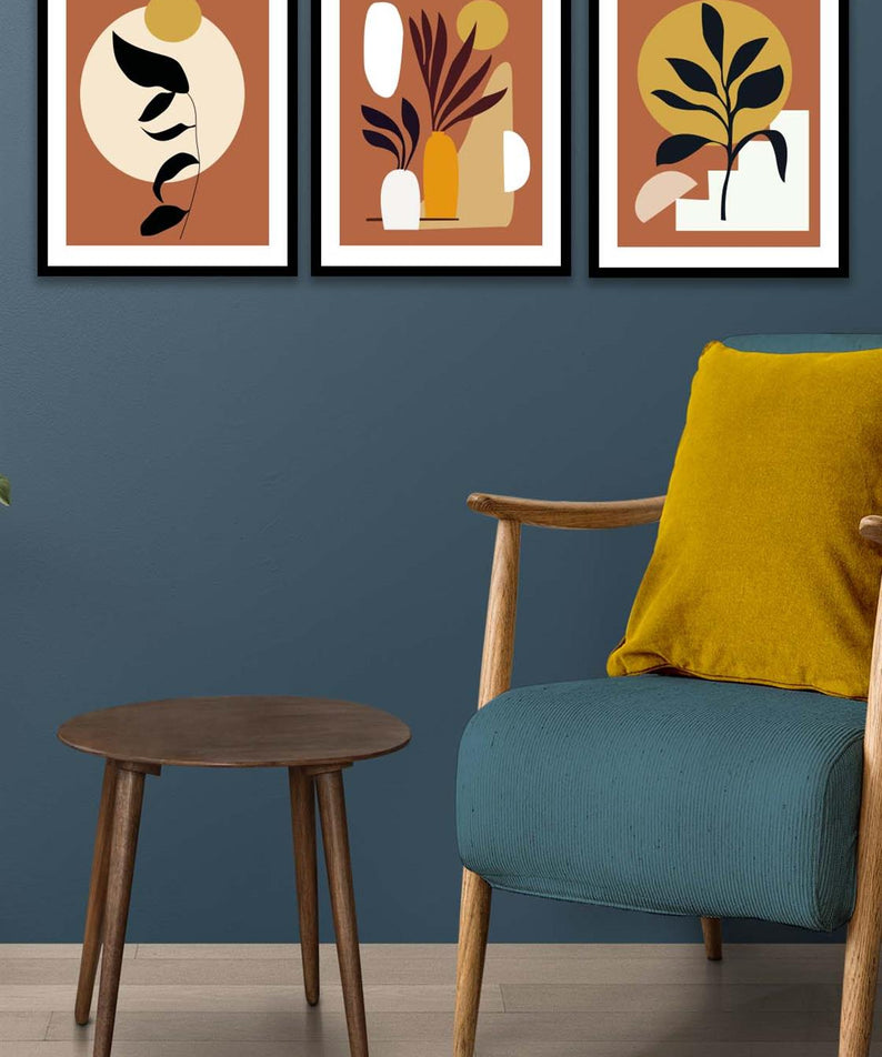 3 Parça Bohem Tarzında Sanatsal (Siyah çerçeve görünümlü) Uv Baskı Mdf Tablo Seti